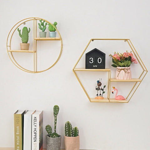 Image of Nordic Iron Hexagonal Grid Wall Storage rack Shelf