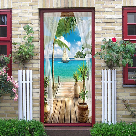 Image of Scenery Wood Grain Door Sticker