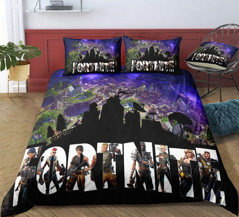 Image of 3D Cartoon Bedding Suit Fortnites Quilt Cover Fortress