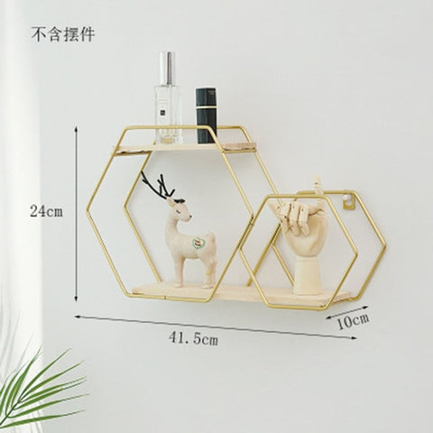 Image of Nordic Iron Hexagonal Grid Wall Storage rack Shelf