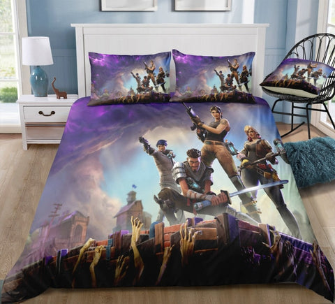Image of 3D Cartoon Bedding Suit Fortnites Quilt Cover Fortress