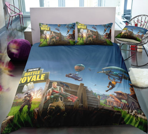 Image of 3D Cartoon Bedding Suit Fortnites Quilt Cover Fortress